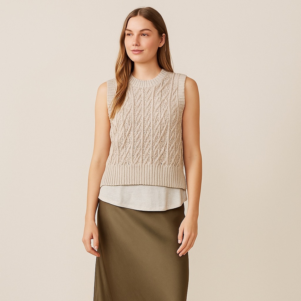 EUC Brochu Walker Cream Knit Top Sz XS - needs wash see back